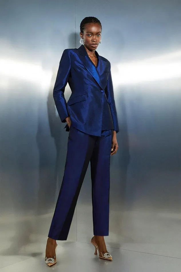 Coats and Jackets Women Karen Millen Asymmetric Metallic Tailored Blazer Navy