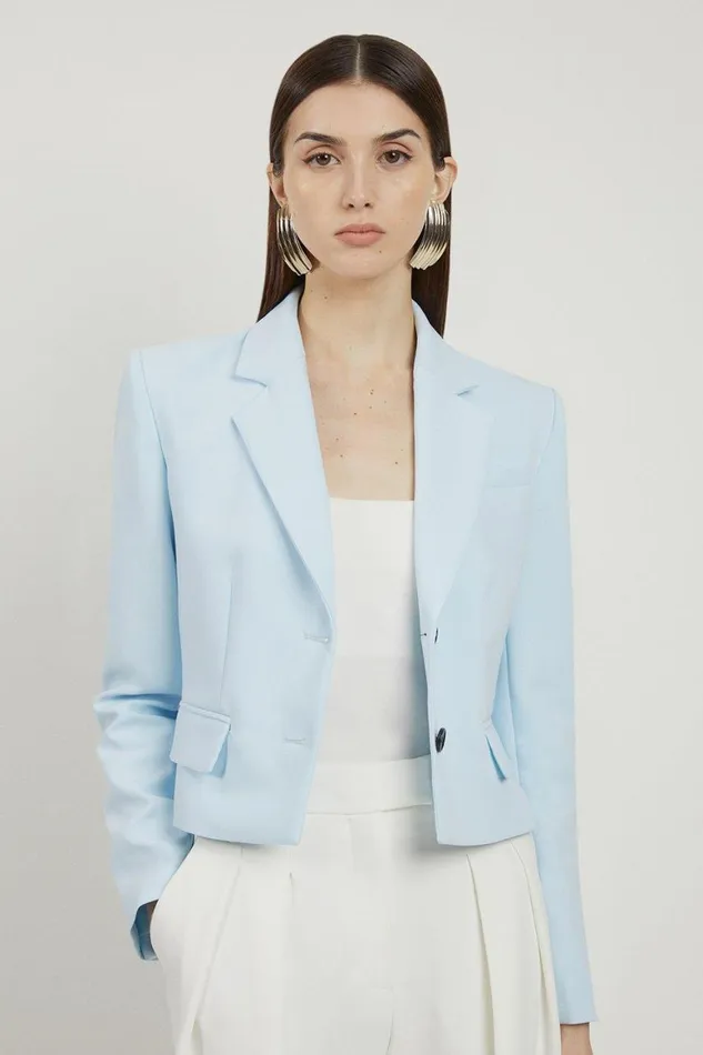 Coats and Jackets Women Karen Millen Clean Tailored Single Breasted Jacket Pale Blue Coats and Jackets Women Karen Millen Clean Tailored Single Breasted Jacket Pale Blue