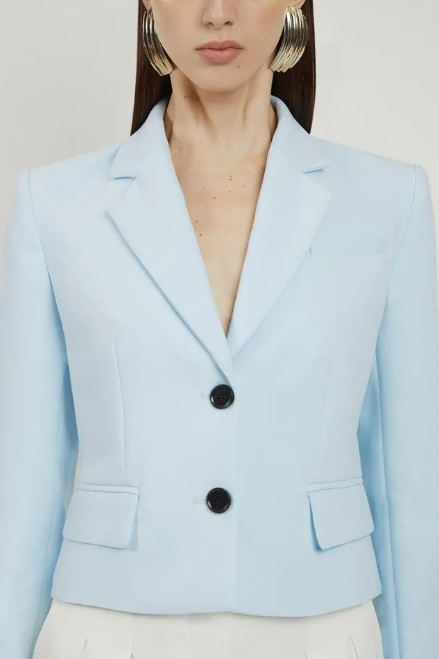 Coats and Jackets Women Karen Millen Clean Tailored Single Breasted Jacket Pale Blue