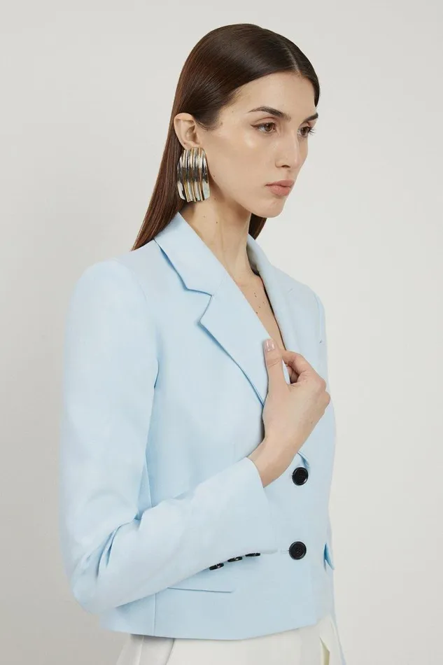 Coats and Jackets Women Karen Millen Clean Tailored Single Breasted Jacket Pale Blue