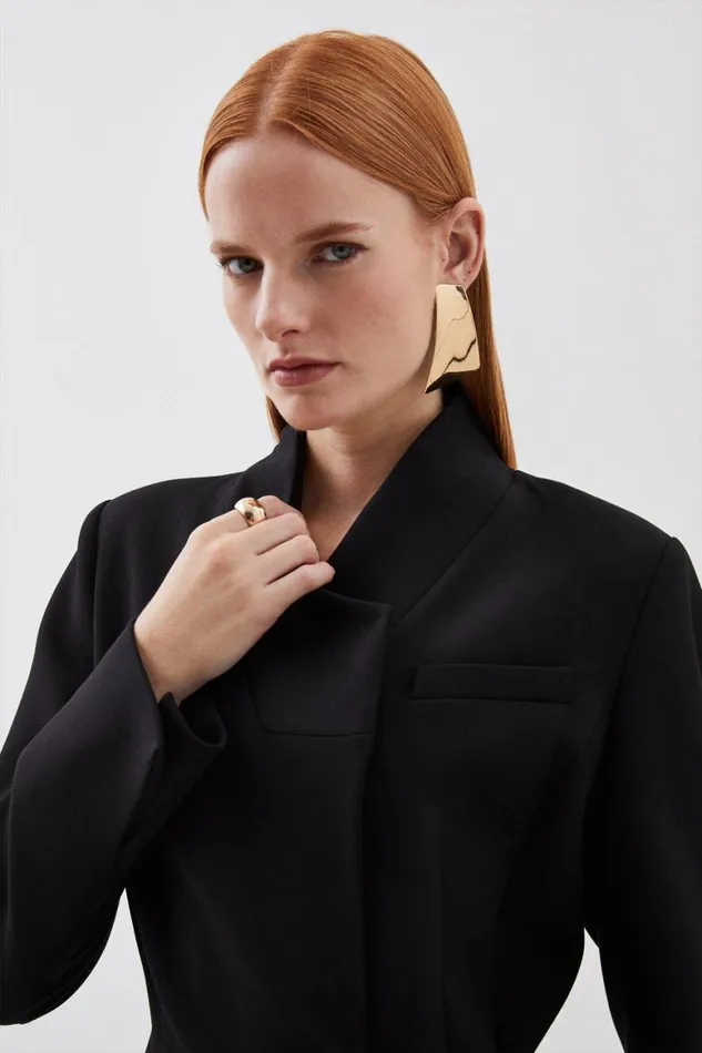 Coats and Jackets Women Karen Millen Compact Stretch Asymmetric Side Belted Maxi Coat Black