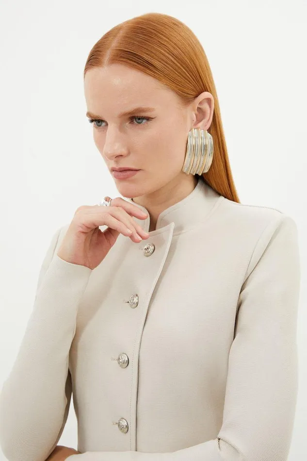 Coats and Jackets Women Karen Millen Figure Form Bandage Cropped Button Up Knit Jacket Stone
