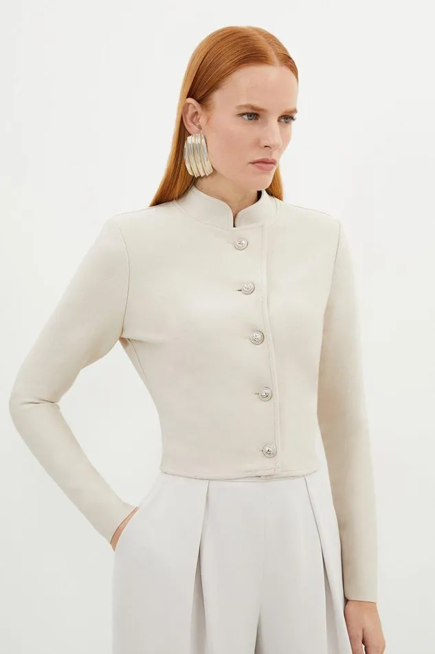 Coats and Jackets Women Karen Millen Figure Form Bandage Cropped Button Up Knit Jacket Stone