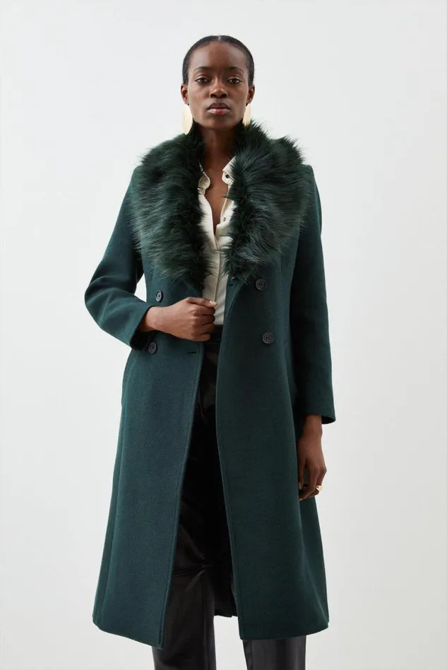 Coats and Jackets Women Karen Millen Italian Manteco Wool Blend Faux Fur Double Breasted Belted Midi Coat Forest Coats and Jackets Women Karen Millen Italian Manteco Wool Blend Faux Fur Double Breasted Belted Midi Coat Forest