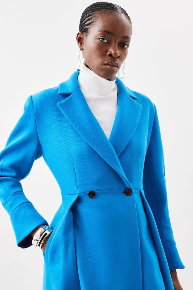 Coats and Jackets Women Karen Millen Italian Manteco Wool Blend Fitted Button Detail Midi Coat Aqua