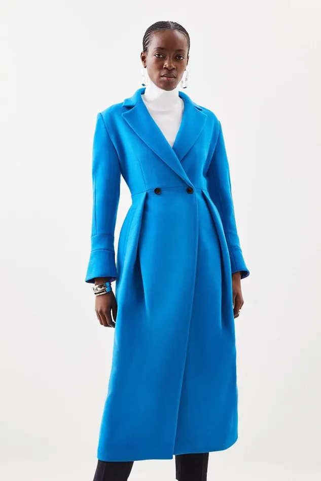 Coats and Jackets Women Karen Millen Italian Manteco Wool Blend Fitted Button Detail Midi Coat Aqua