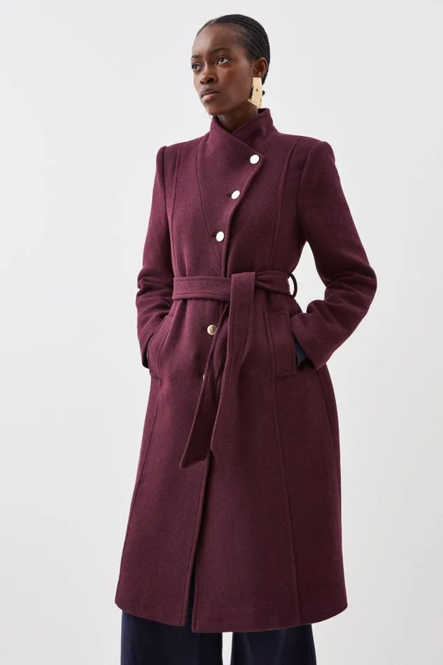 Coats and Jackets Women Karen Millen Italian Manteco Wool Button Detail Belted Midi Coat Wine Coats and Jackets Women Karen Millen Italian Manteco Wool Button Detail Belted Midi Coat Wine