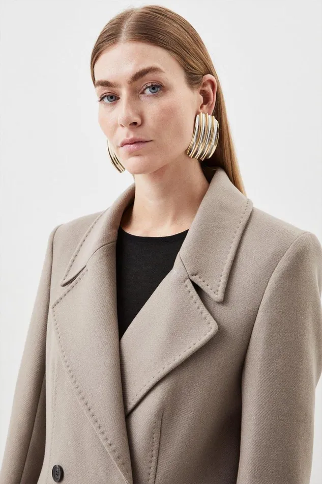 Coats and Jackets Women Karen Millen Italian Manteco Wool Double Breasted Longline Coat Taupe