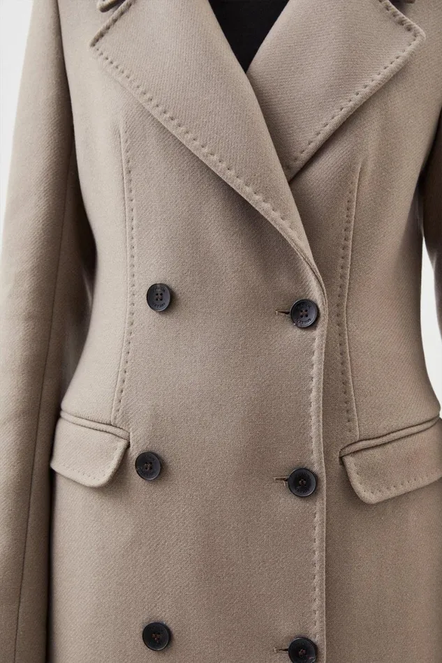 Coats and Jackets Women Karen Millen Italian Manteco Wool Double Breasted Longline Coat Taupe