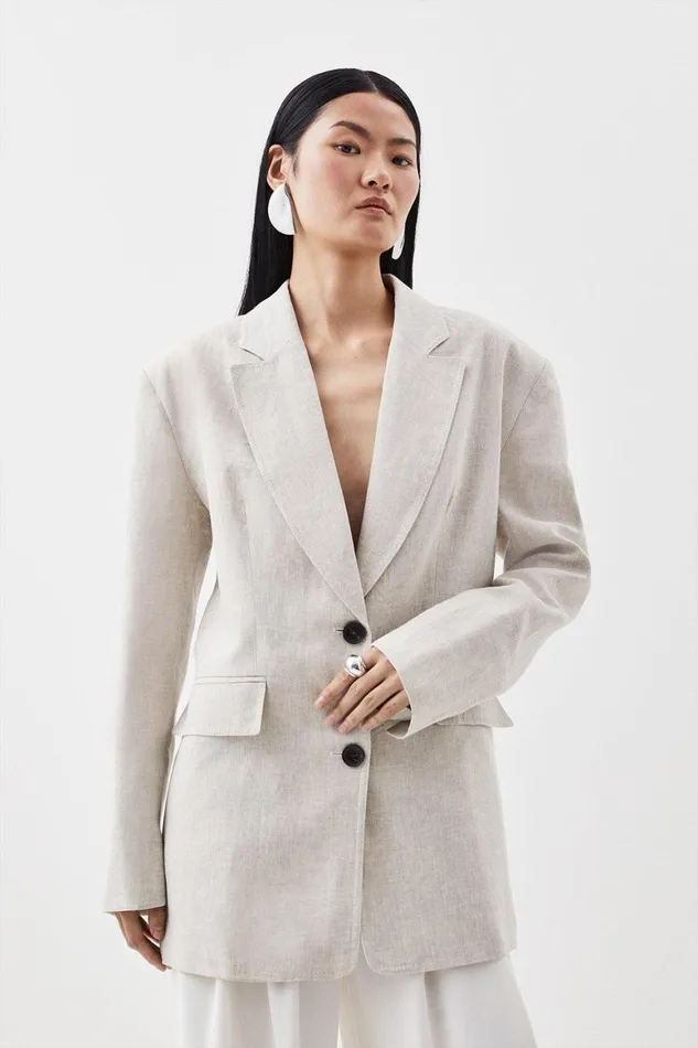 Coats and Jackets Women Karen Millen Linen Single Breasted Tailored Jacket Pale Grey Coats and Jackets Women Karen Millen Linen Single Breasted Tailored Jacket Pale Grey