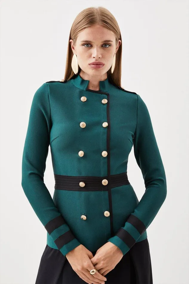Coats and Jackets Women Karen Millen Military Double Breasted Bandage Jacket Teal