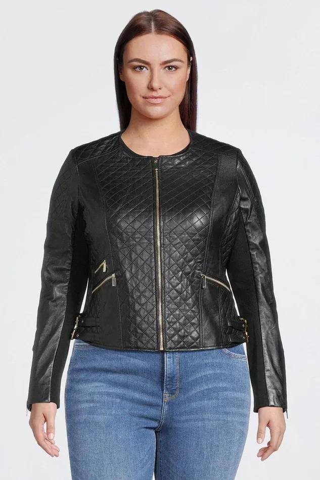 Coats and Jackets Women Karen Millen Plus Size Leather Quilted Jacket Black