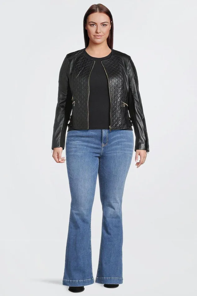 Coats and Jackets Women Karen Millen Plus Size Leather Quilted Jacket Black