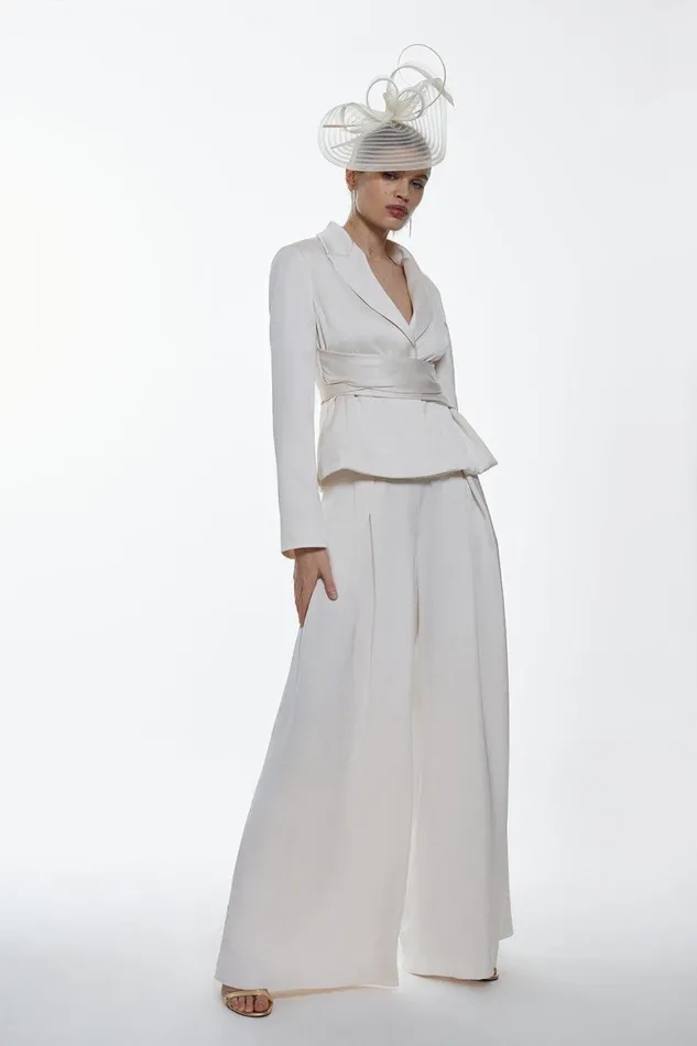 Coats and Jackets Women Karen Millen Satin Back Crepe Belted Wrap Jacket Ivory Coats and Jackets Women Karen Millen Satin Back Crepe Belted Wrap Jacket Ivory