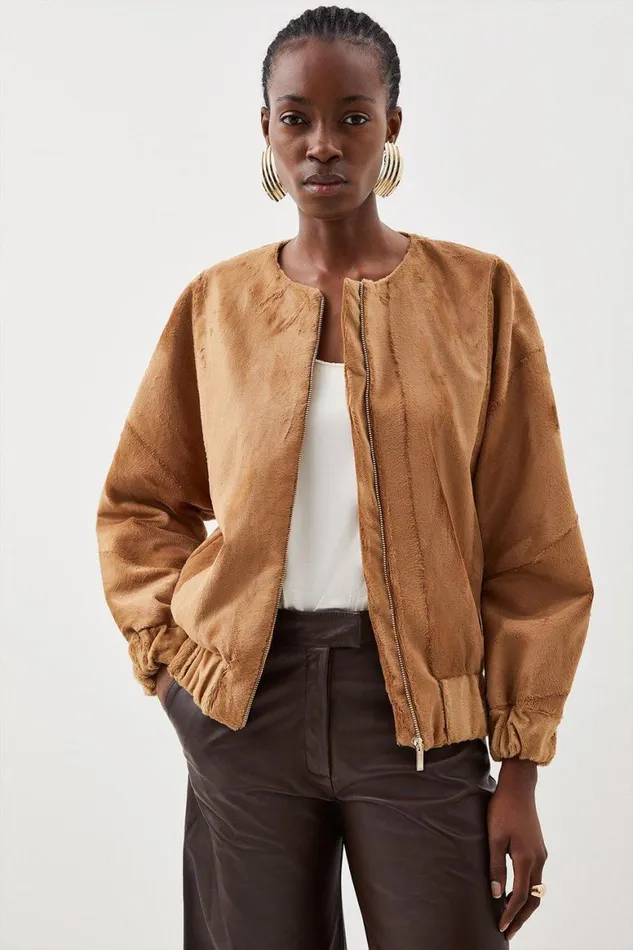 Coats and Jackets Women Karen Millen Signature Ponyskin Tailored Bomber Jacket Camel Coats and Jackets Women Karen Millen Signature Ponyskin Tailored Bomber Jacket Camel
