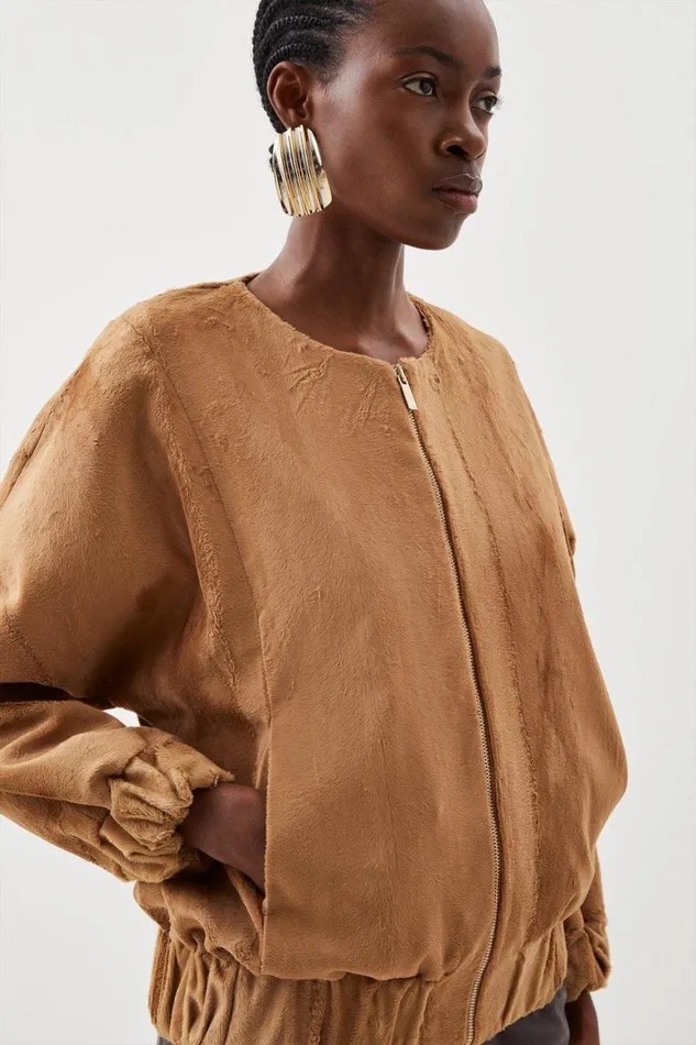 Coats and Jackets Women Karen Millen Signature Ponyskin Tailored Bomber Jacket Camel