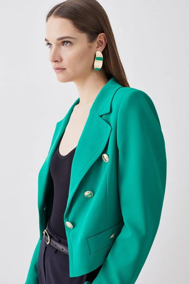 Coats and Jackets Women Karen Millen Soft Tailored Military Button Crop Jacket Green Coats and Jackets Women Karen Millen Soft Tailored Military Button Crop Jacket Green
