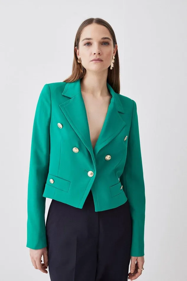 Coats and Jackets Women Karen Millen Soft Tailored Military Button Crop Jacket Green