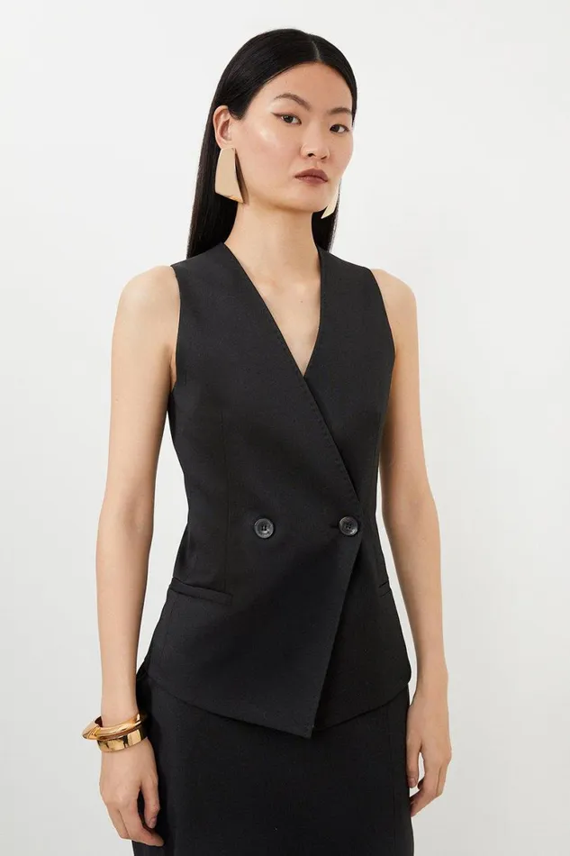 Coats and Jackets Women Karen Millen Tailored Premium Twill Double Breasted Waistcoat Black Coats and Jackets Women Karen Millen Tailored Premium Twill Double Breasted Waistcoat Black