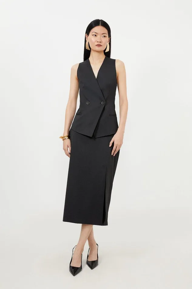 Coats and Jackets Women Karen Millen Tailored Premium Twill Double Breasted Waistcoat Black