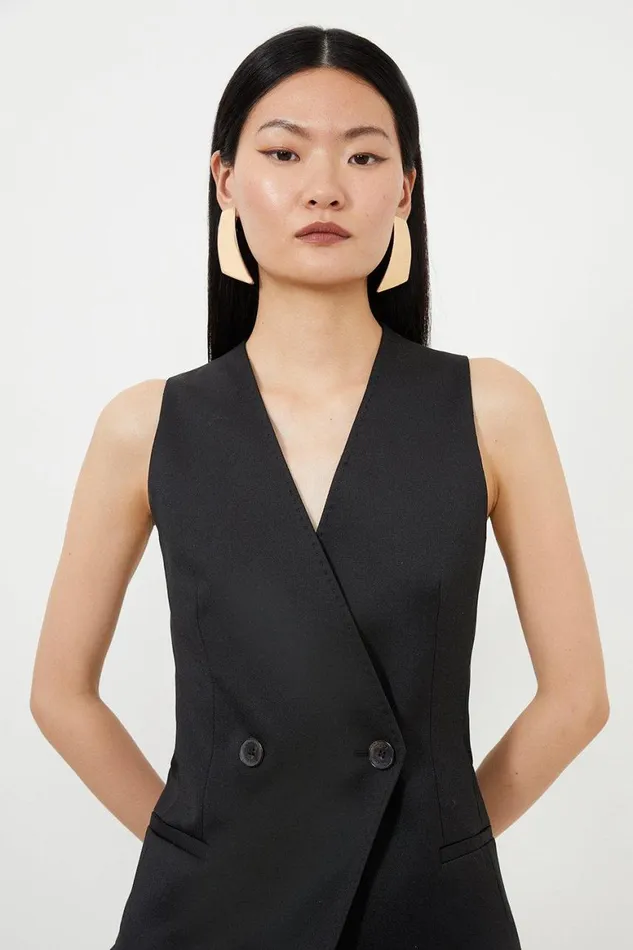 Coats and Jackets Women Karen Millen Tailored Premium Twill Double Breasted Waistcoat Black