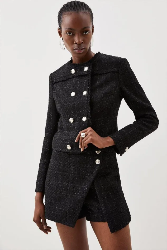 Coats and Jackets Women Karen Millen Tailored Sparkle Boucle Double Breasted Jacket Black