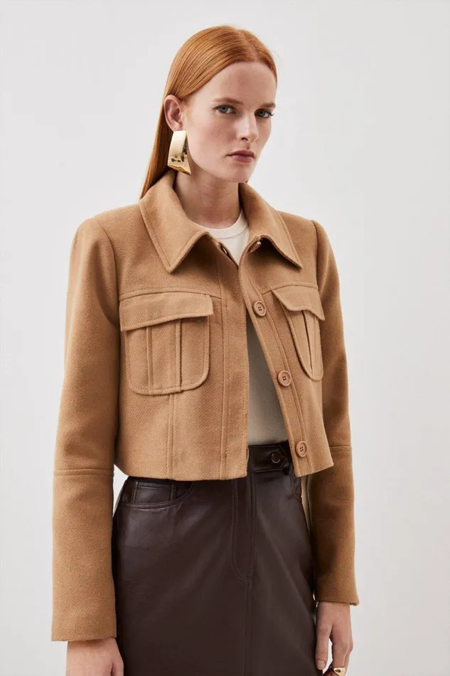 Coats and Jackets Women Karen Millen Tailored Wool Blend Pocket Detail Cropped Jacket Camel Coats and Jackets Women Karen Millen Tailored Wool Blend Pocket Detail Cropped Jacket Camel