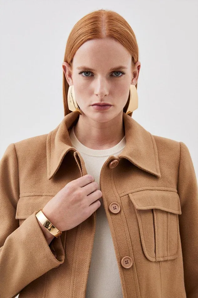 Coats and Jackets Women Karen Millen Tailored Wool Blend Pocket Detail Cropped Jacket Camel