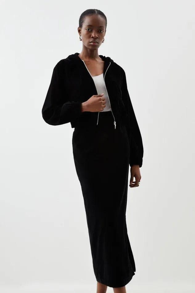 Coats and Jackets Women Karen Millen Tailoring Premium Velvet Bomber Jacket Black