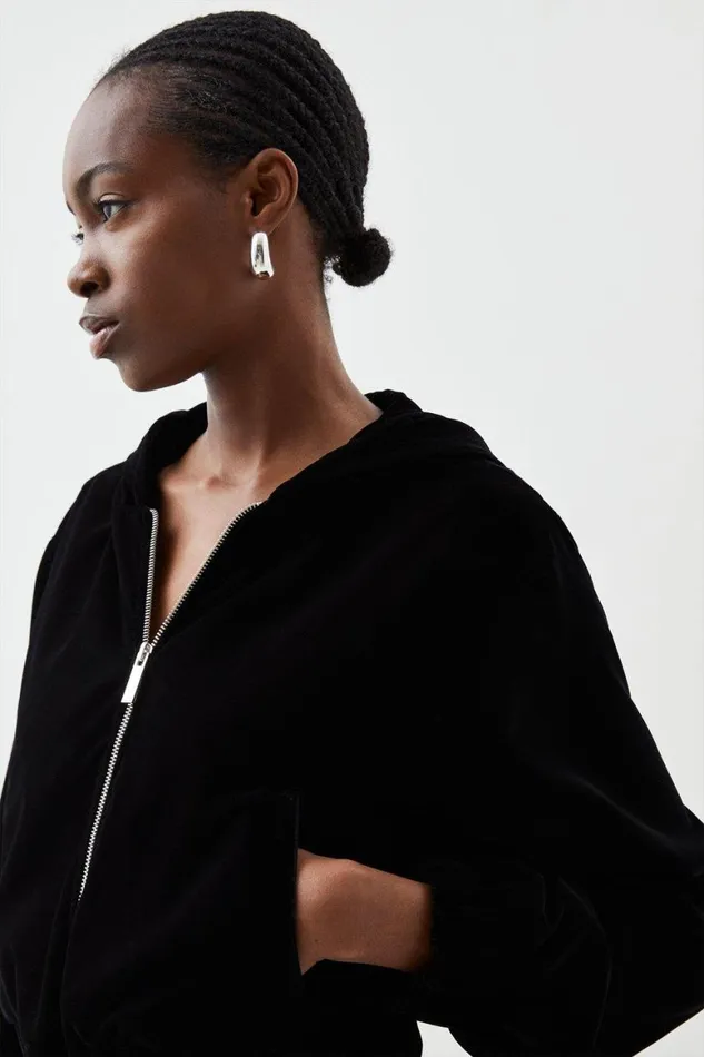 Coats and Jackets Women Karen Millen Tailoring Premium Velvet Bomber Jacket Black