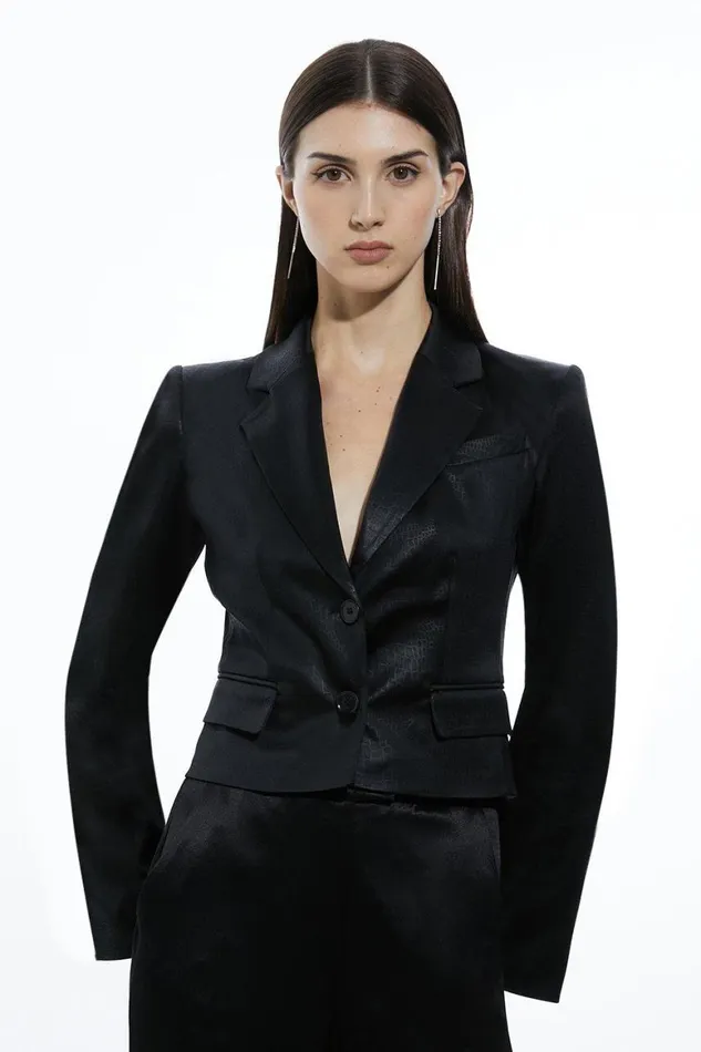 Coats and Jackets Women Karen Millen Textured Italian Satin Single Breasted Tailored Blazer Black Coats and Jackets Women Karen Millen Textured Italian Satin Single Breasted Tailored Blazer Black