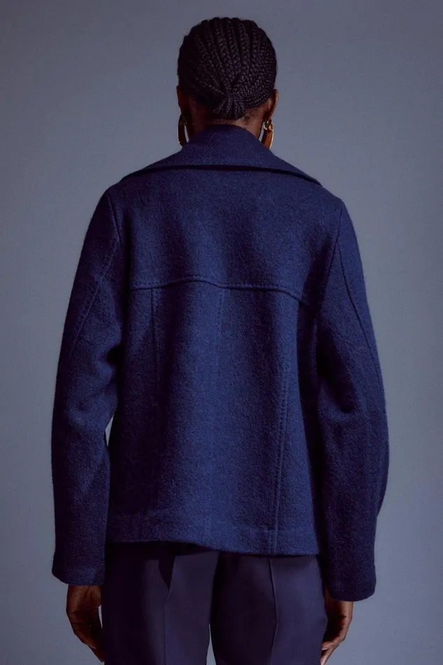 Coats and Jackets Women Karen Millen Wool Knit Pea Coat Navy
