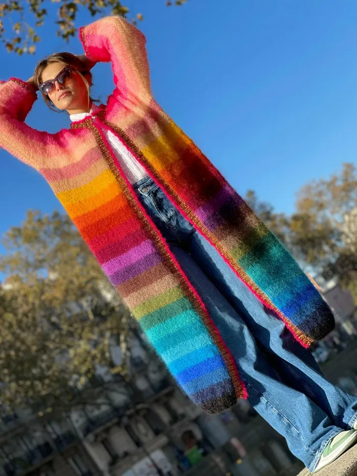 Coats Women Rose Carmine COAT STRIPES MULTICOLOR