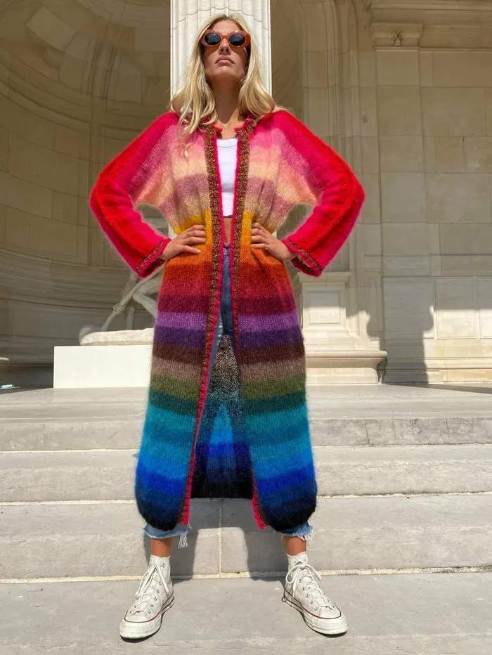 Coats Women Rose Carmine COAT STRIPES MULTICOLOR