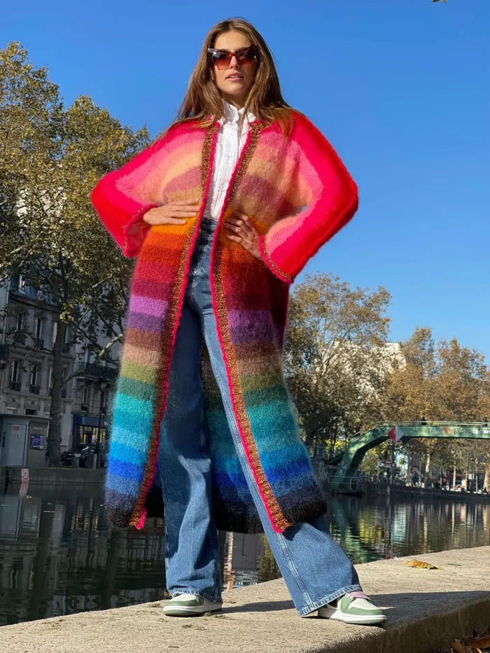 Coats Women Rose Carmine COAT STRIPES MULTICOLOR