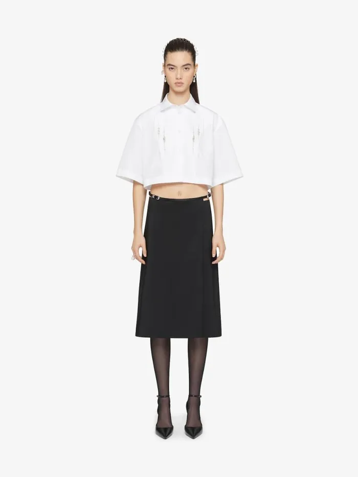 Cropped Shirt In Poplin With Crystals Silvery Women Givenchy Tops and Shirts