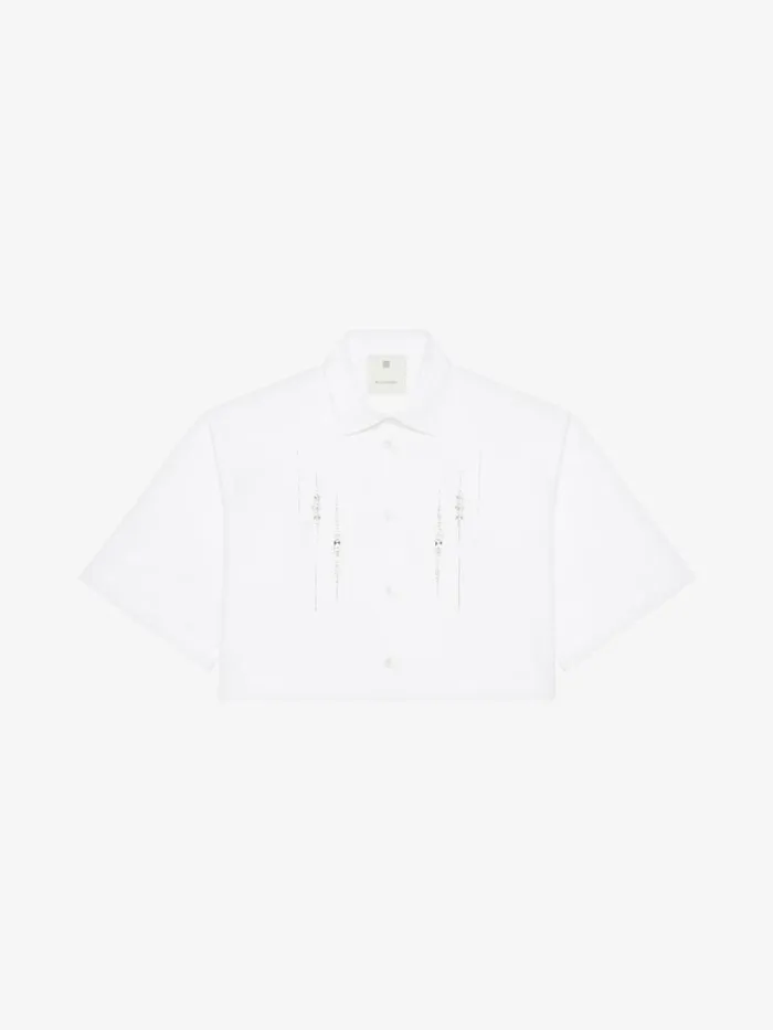 Cropped Shirt In Poplin With Crystals Silvery Women Givenchy Tops and Shirts