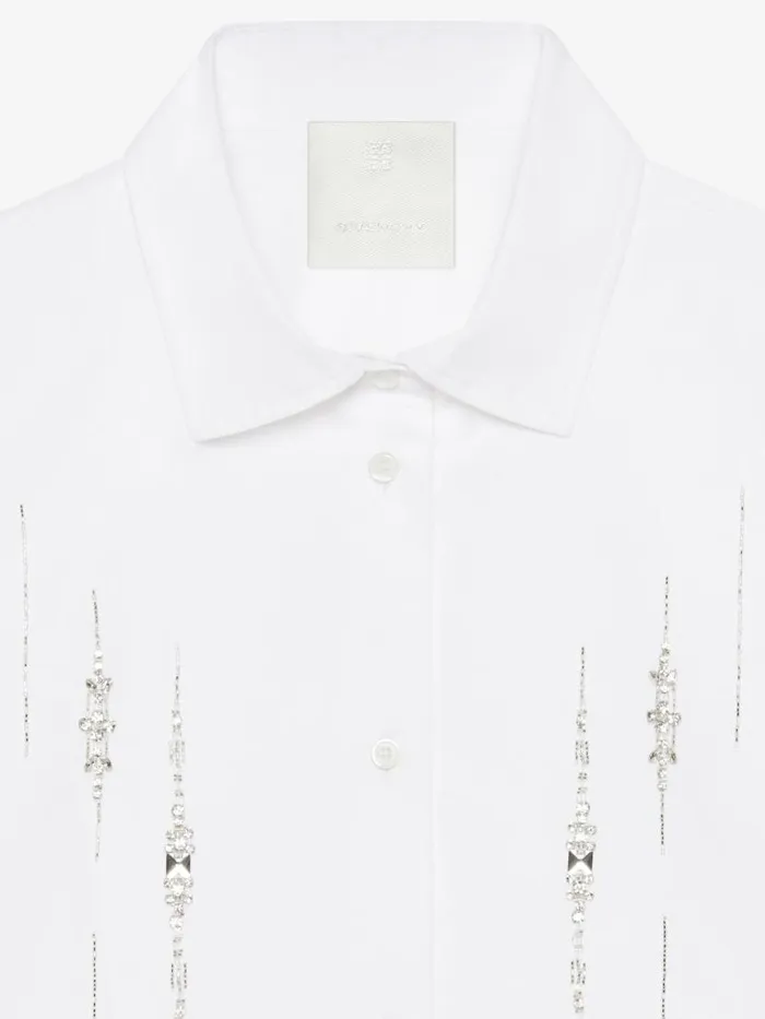 Cropped Shirt In Poplin With Crystals Silvery Women Givenchy Tops and Shirts