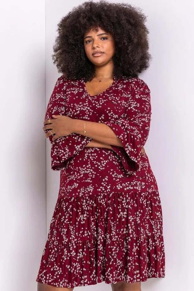 Curve Floral Print V Neck Dress Women Roman Dresses