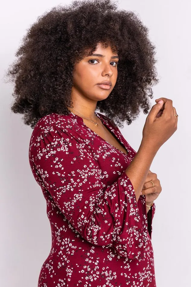 Curve Floral Print V Neck Dress Women Roman Dresses