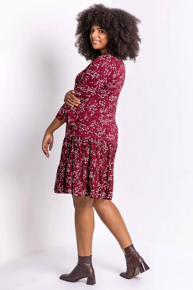 Curve Floral Print V Neck Dress Women Roman Dresses