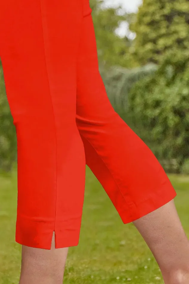 Dark Orange Elastic Waist Stretch Cropped Trousers Women Roman Trousers