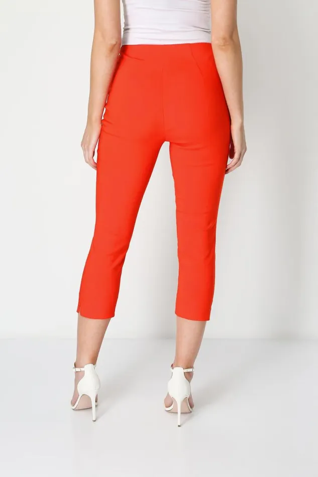 Dark Orange Elastic Waist Stretch Cropped Trousers Women Roman Trousers