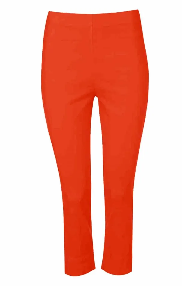 Dark Orange Elastic Waist Stretch Cropped Trousers Women Roman Trousers