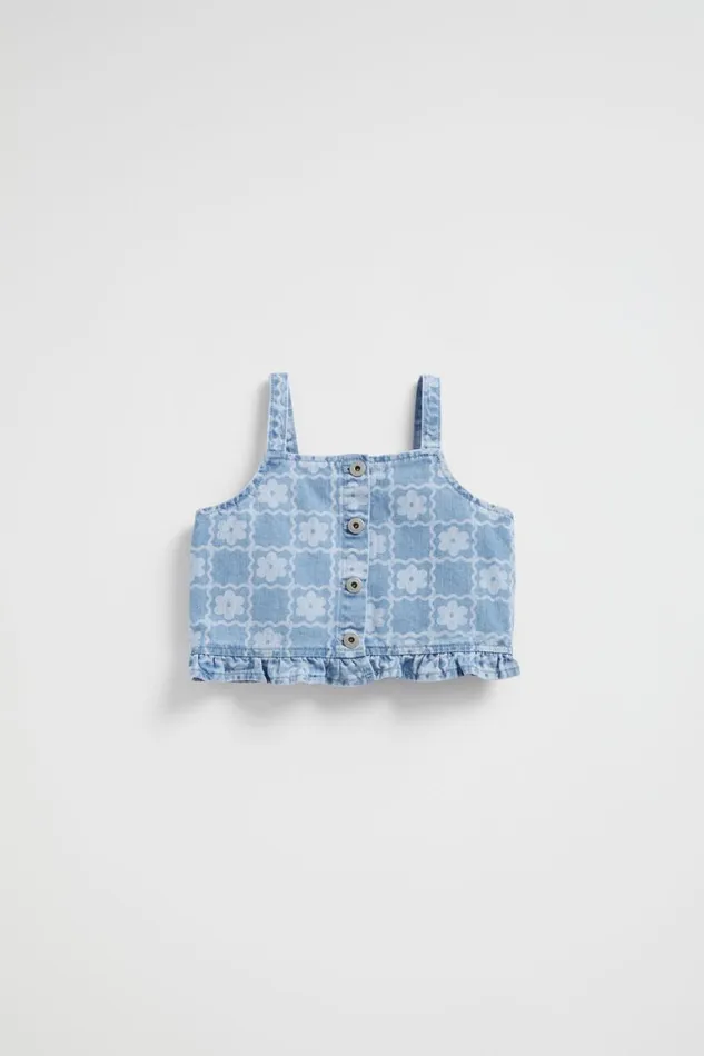 Denim and Jeans Girl Seed Heritage Daisy Check Cami Clean Blue Wash