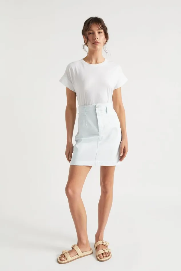 Denim Woman Seed Heritage Denim Fitted Skirt Arctic Wash