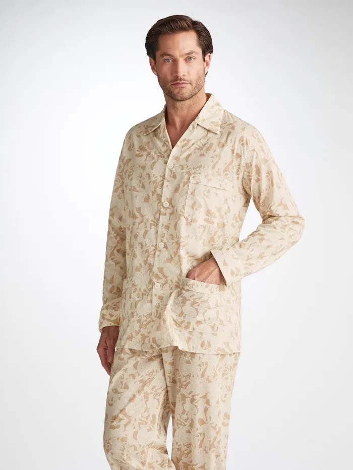 Derek Rose Classic Fit Pajamas Ledbury 73 Cotton Batiste Sand Men Classic Fit Pajamas
