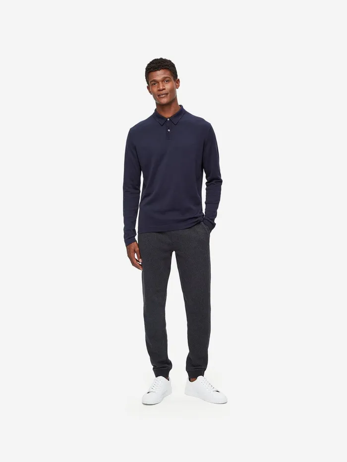 Derek Rose Long Sleeve Polo Shirt Jacob Sea Island Cotton Navy Men Casual Shirts