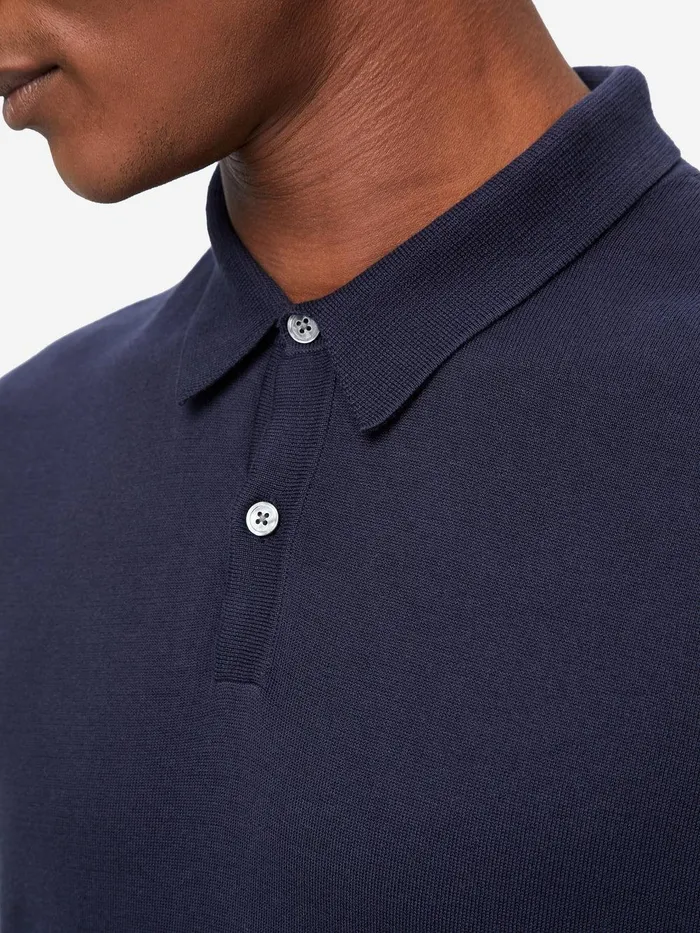 Derek Rose Long Sleeve Polo Shirt Jacob Sea Island Cotton Navy Men Casual Shirts