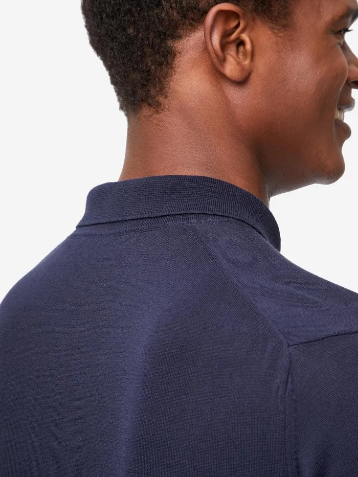 Derek Rose Long Sleeve Polo Shirt Jacob Sea Island Cotton Navy Men Casual Shirts